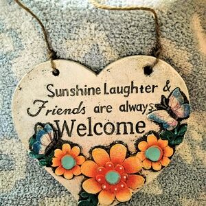 Heart-Shaped Welcome Sign with Flowers and Butterflies